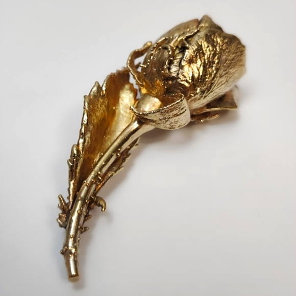 Vintage Flora Danica Eggert Gilded Sterling Silver Electroform Rose Brooch Pin - Picture 3 of 13